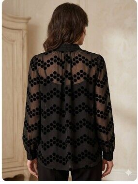 Tory Burch Black Sheer Velvet Dot Blouse